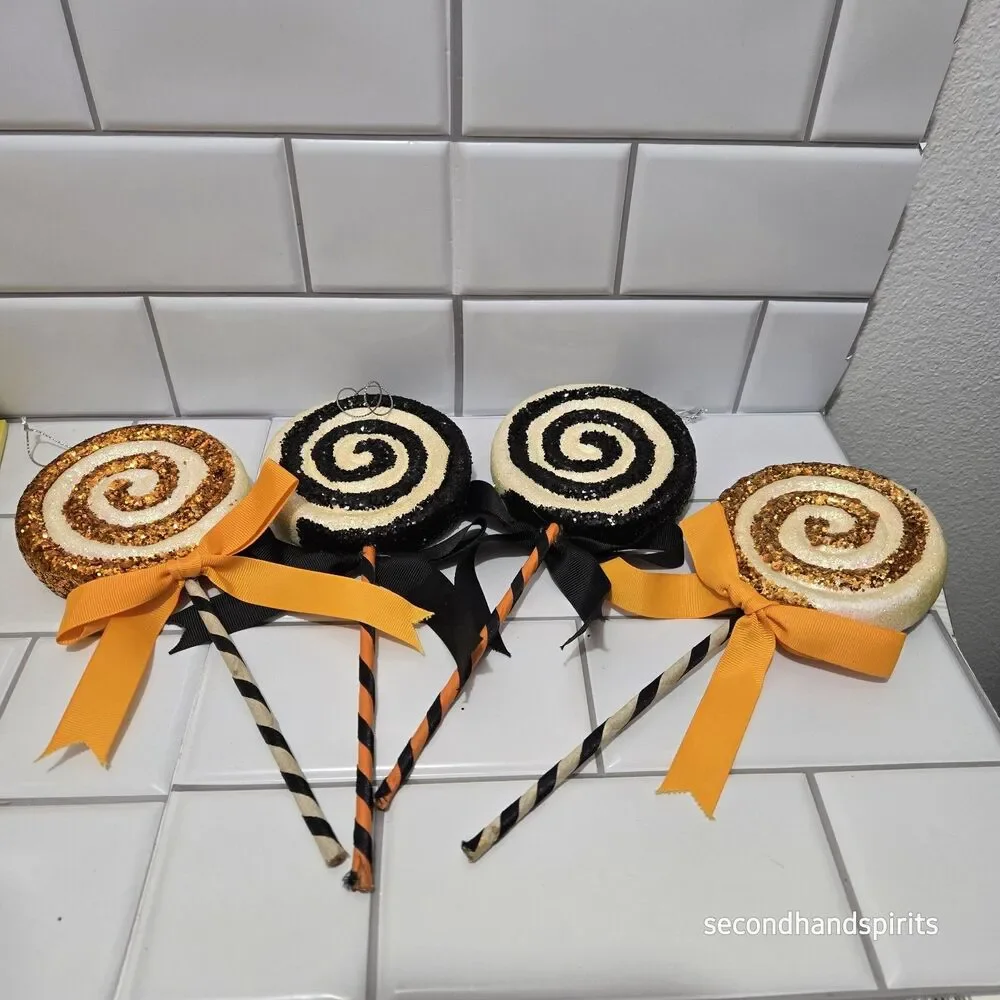 Halloween Lollipop Ornaments Set of 4 Orange Black
